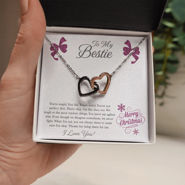 Friendship Pendant Necklace, Best Friend Interlocking Hearts Necklace, Polished Surgical Steel Heart Necklace, Christmas Best
