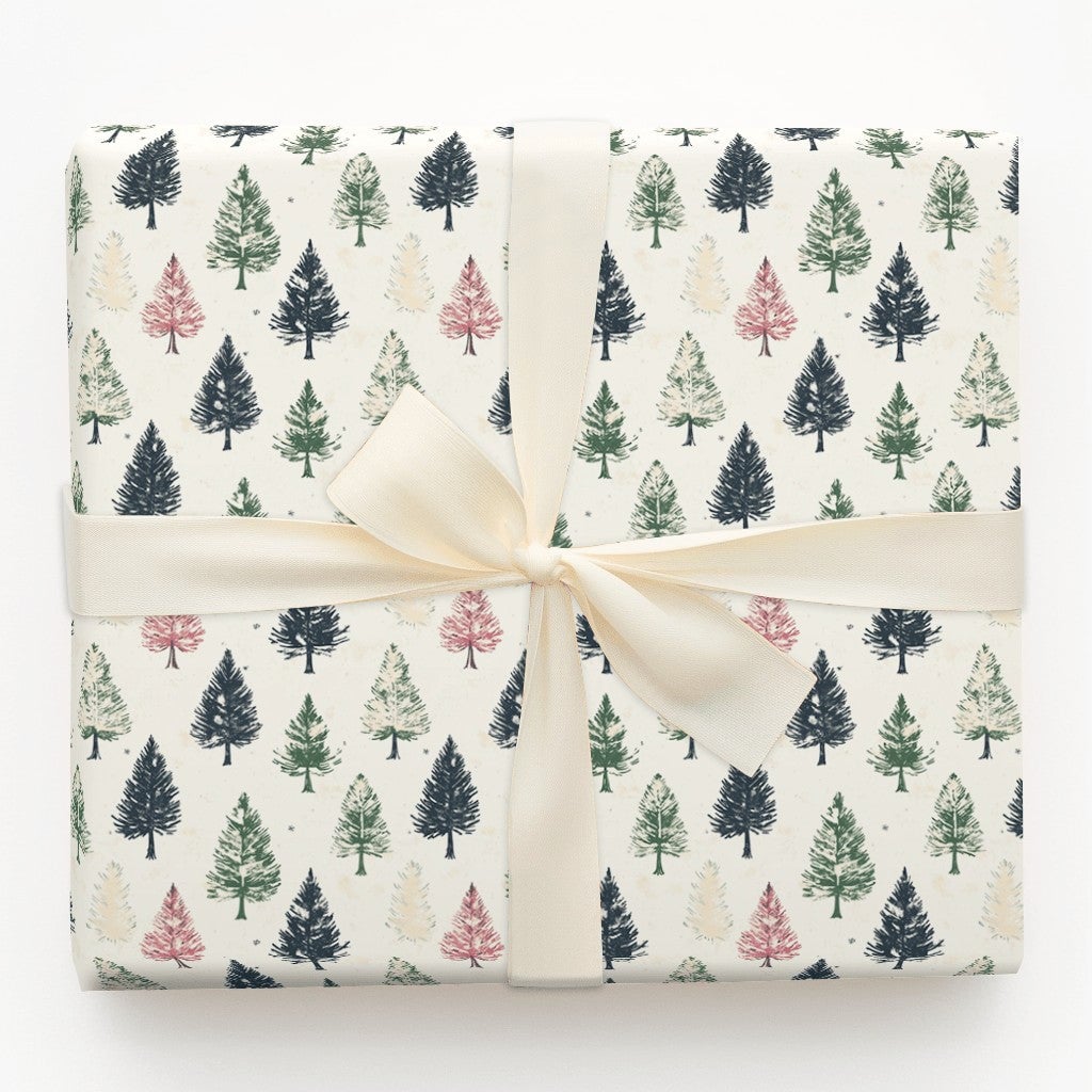Vintage Christmas Wrapping Paper, Rustic Pine Tree Wrapping Paper, Forest Tree Holiday Gift Wrap, Winter Botanical Wrapping P