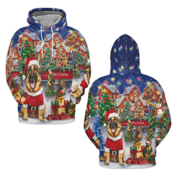 Holiday Dog Lover Hoodie, German Shepherd Christmas Hoodie, Festive Xmas Pet Graphic Hoodie, Winter Pullover Sweater, Dog Own