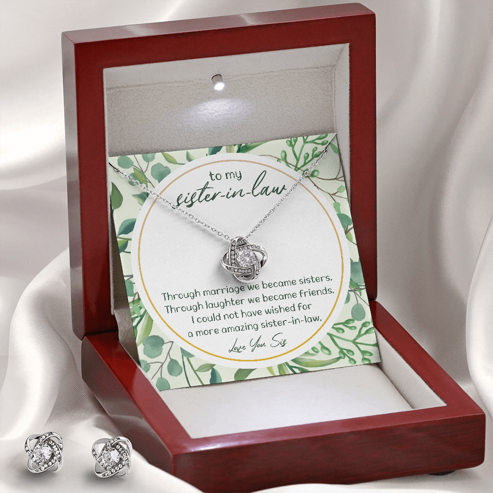 Sister in Law Love Knot Necklace, Sister-in-Law Love Knot Jewelry Set, Love Knot Earrings, Birthday Present for Her, Holiday 