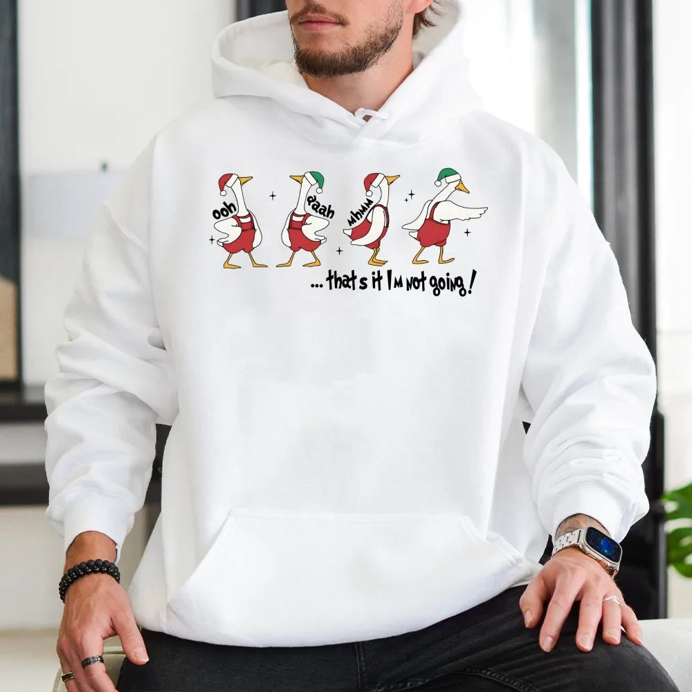 Adorable Holiday Goose Hoodie, Humorous Goose Christmas Hoodie, Retro Xmas Bird Sweatshirt, Festive Animal Graphic Hoodie