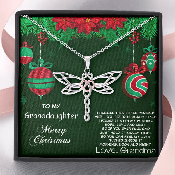 Rose Gold Heart Dragonfly Necklace, Granddaughter Dragonfly Pendant Necklace, Stainless Steel Animal Charm Necklace, Christma