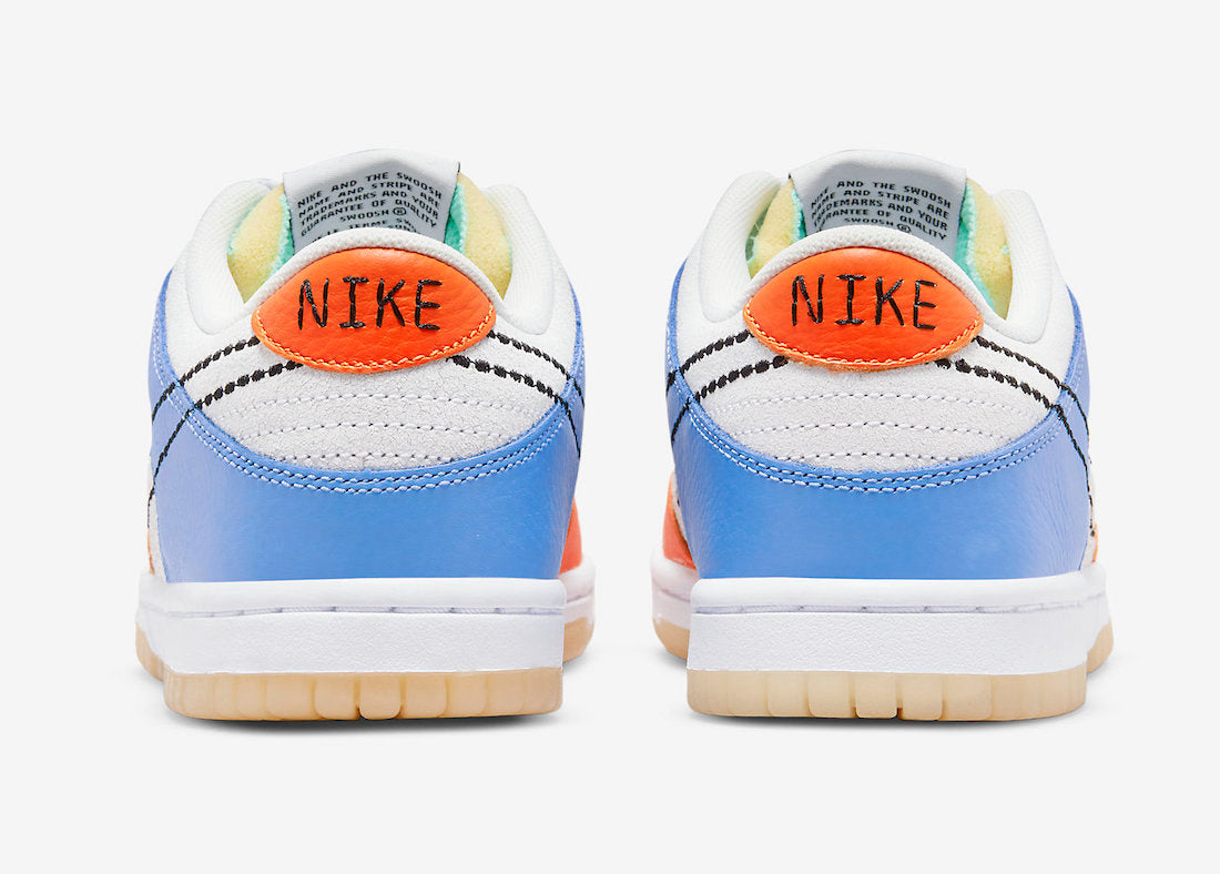 Low Top Sneakers, Blue Orange White Colorway, Lace Up Design, Casual Gift for Sneaker Fans