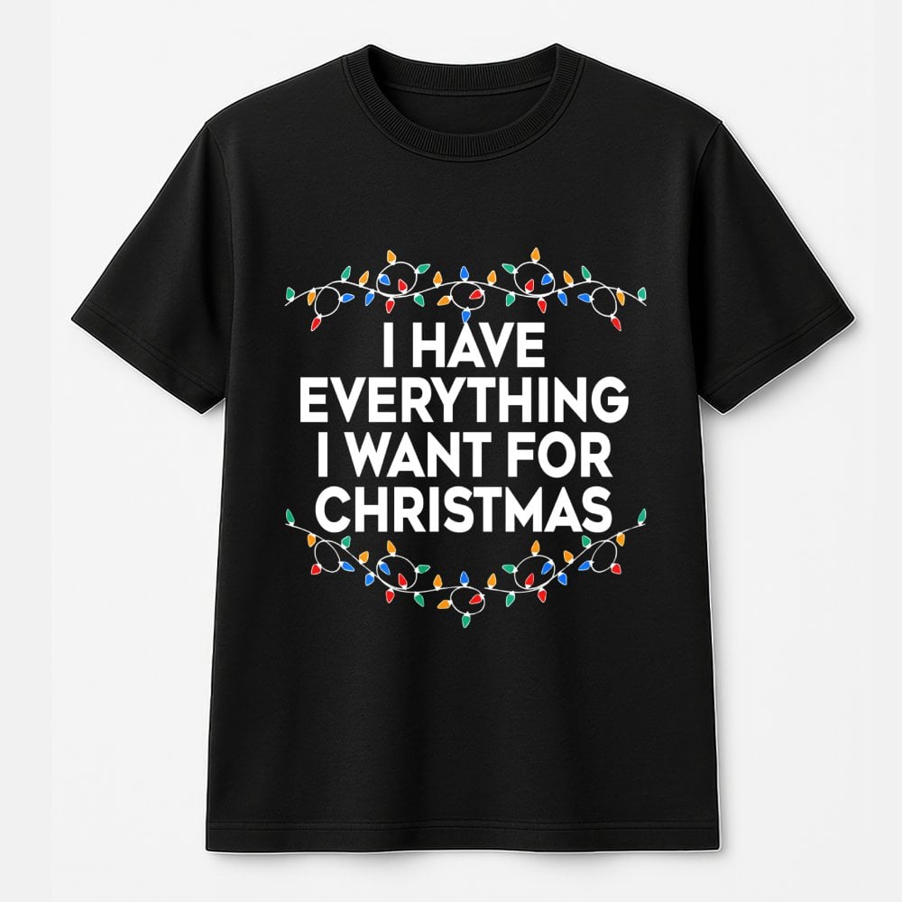 Humorous Holiday Lights Graphic Tee, I Have Everything I Want for Christmas T-Shirt, Festive Xmas Quote Shirt, Couples Christ