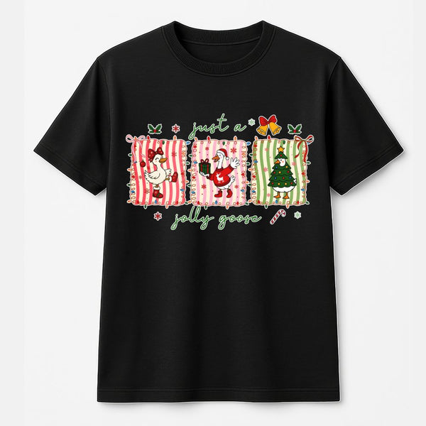 Adorable Festive Goose Graphic Tee, Jolly Goose Christmas T-Shirt, Humorous Holiday Goose Bird Shirt, Retro Xmas Goose Lover 