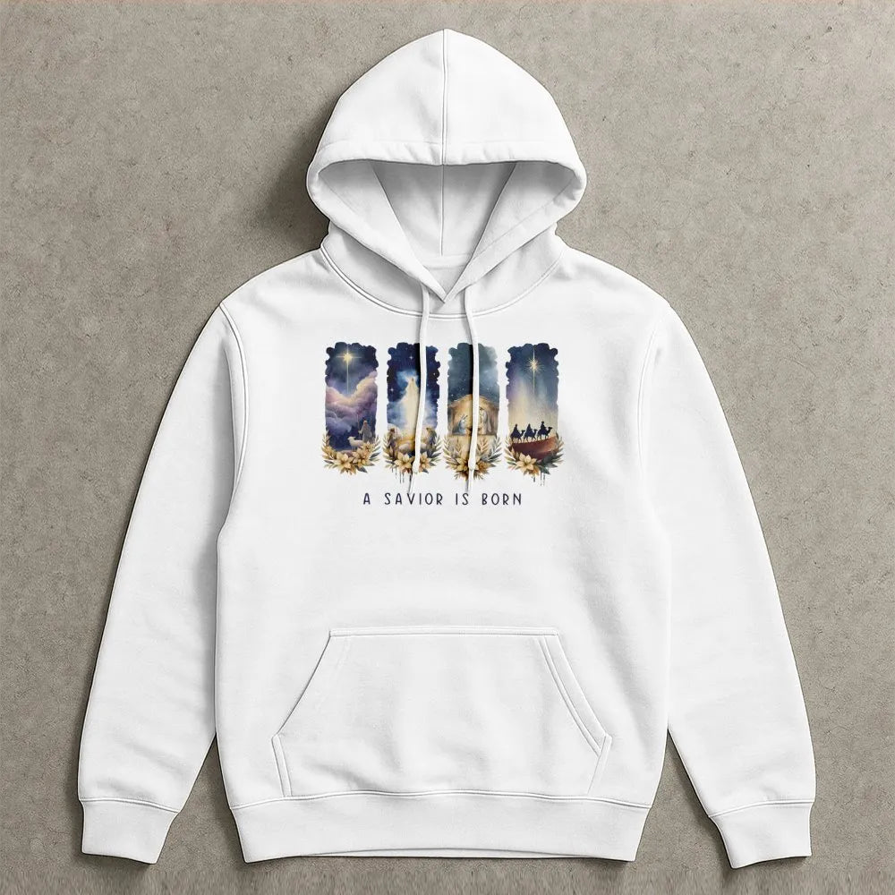 Nativity Scene Graphic Sweatshirt, A Savior Is Born Hoodie, Christian Religious Christmas Pullover, Holy Night Hooded Sweatsh