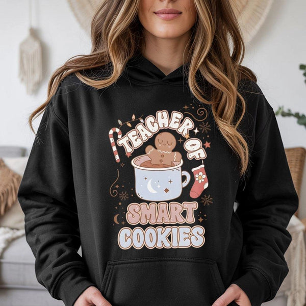 Retro Gingerbread Christmas Hoodie, Teacher of Smart Cookies Hoodie, Adorable School Teacher Hoodie, Winter Holiday Educator 