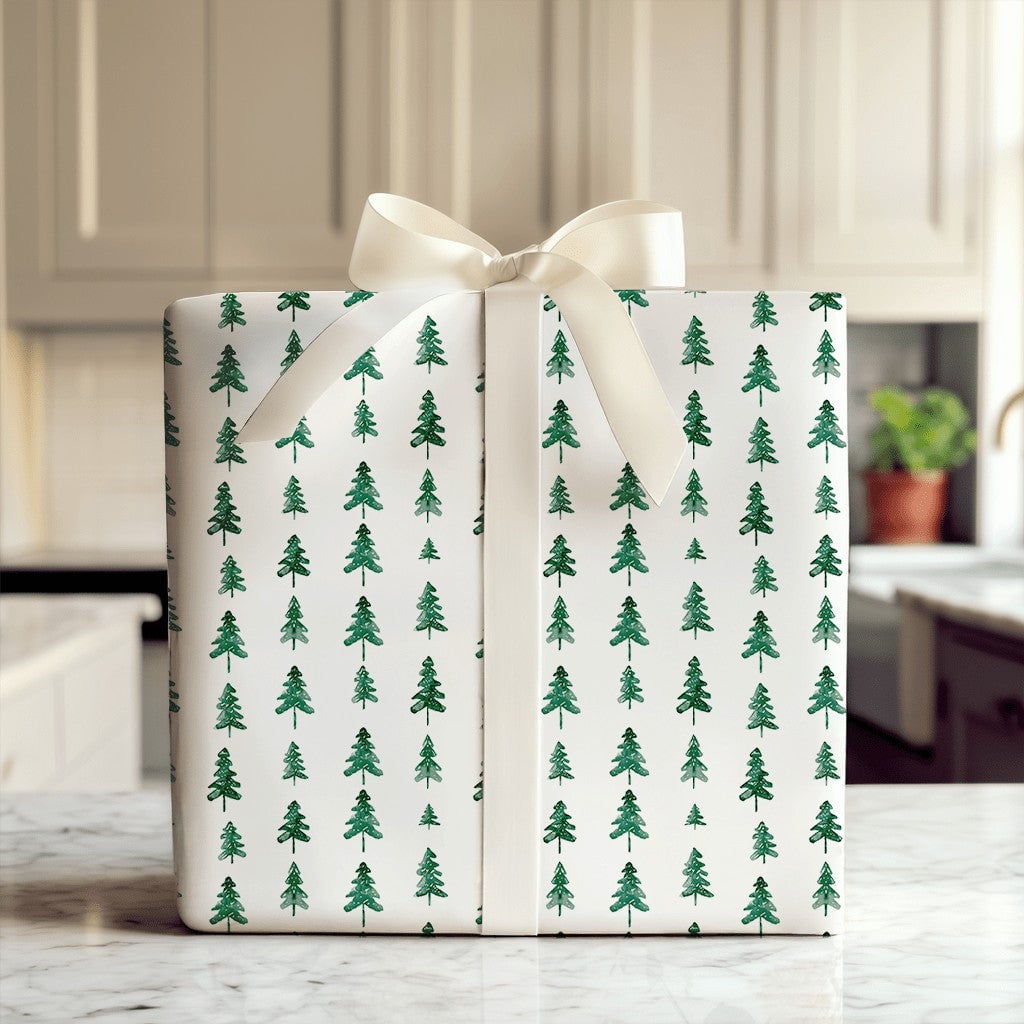 Rustic Christmas Tree Gift Wrap, Pine Tree Wrapping Paper, Minimalist Forest Wrapping Paper, Modern Winter Holiday Wrapping P