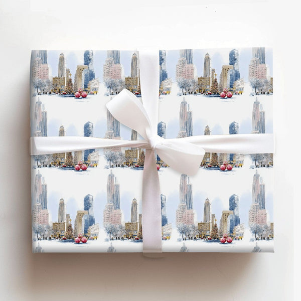 NYC Christmas Cityscape Gift Wrap, Snowy New York City Wrapping Paper, Watercolor Holiday Wrapping Paper, Winter City Gift Wr