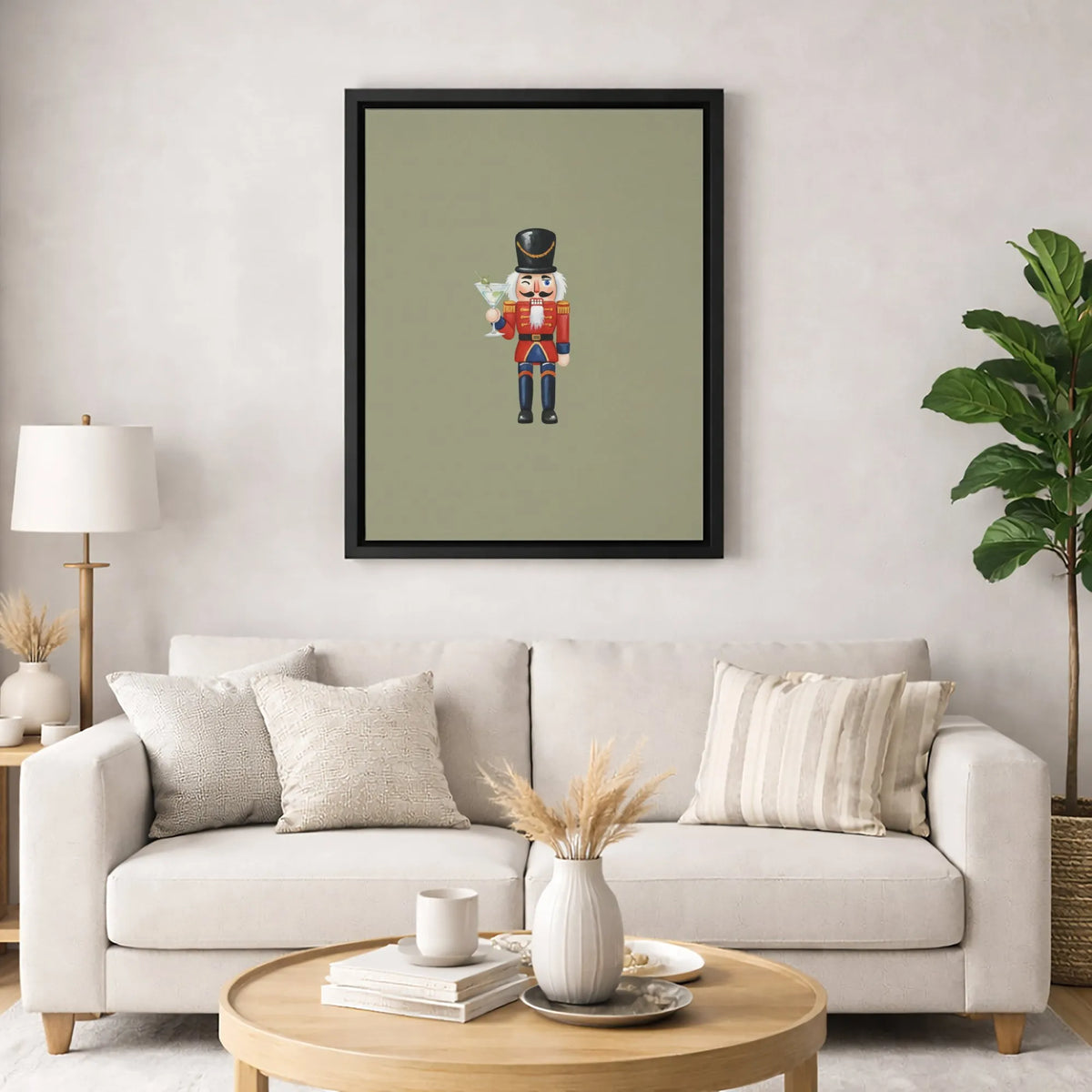 Winking Soldier Holiday Canvas Print, Nutcracker Martini Canvas Wall Art, Christmas Cocktail Wall Decor, Festive Nutcracker C