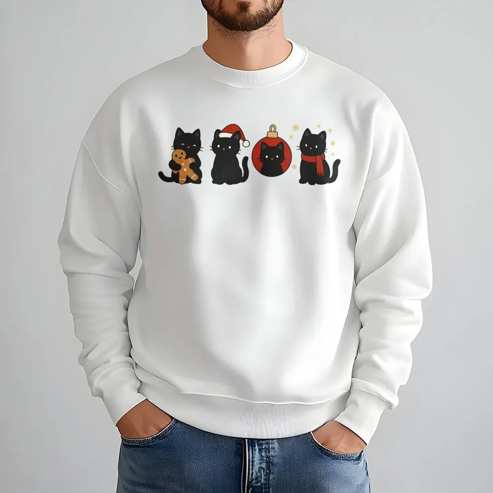 Adorable Cat Holiday Sweatshirt, Gingerbread Black Cat Christmas Sweatshirt, Kitten Xmas Crewneck, Winter Cat Sweater, Presen