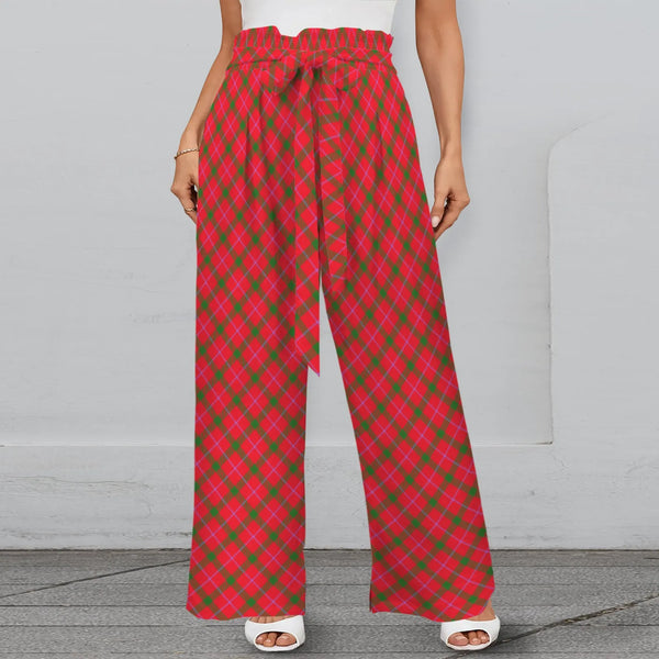Tartan Print Elastic Waist Palazzo Pants with Pockets, Christmas Plaid Wide Leg Pants, Holiday Loungewear Trousers, Xmas Pres