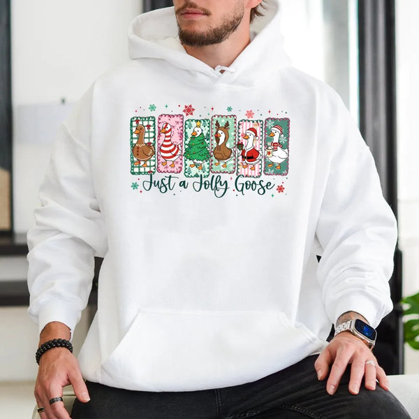 Jolly Holiday Animal Sweatshirt, Humorous Christmas Goose Hoodie, Adorable Silly Goose Christmas Pullover, Winter Bird Lover 