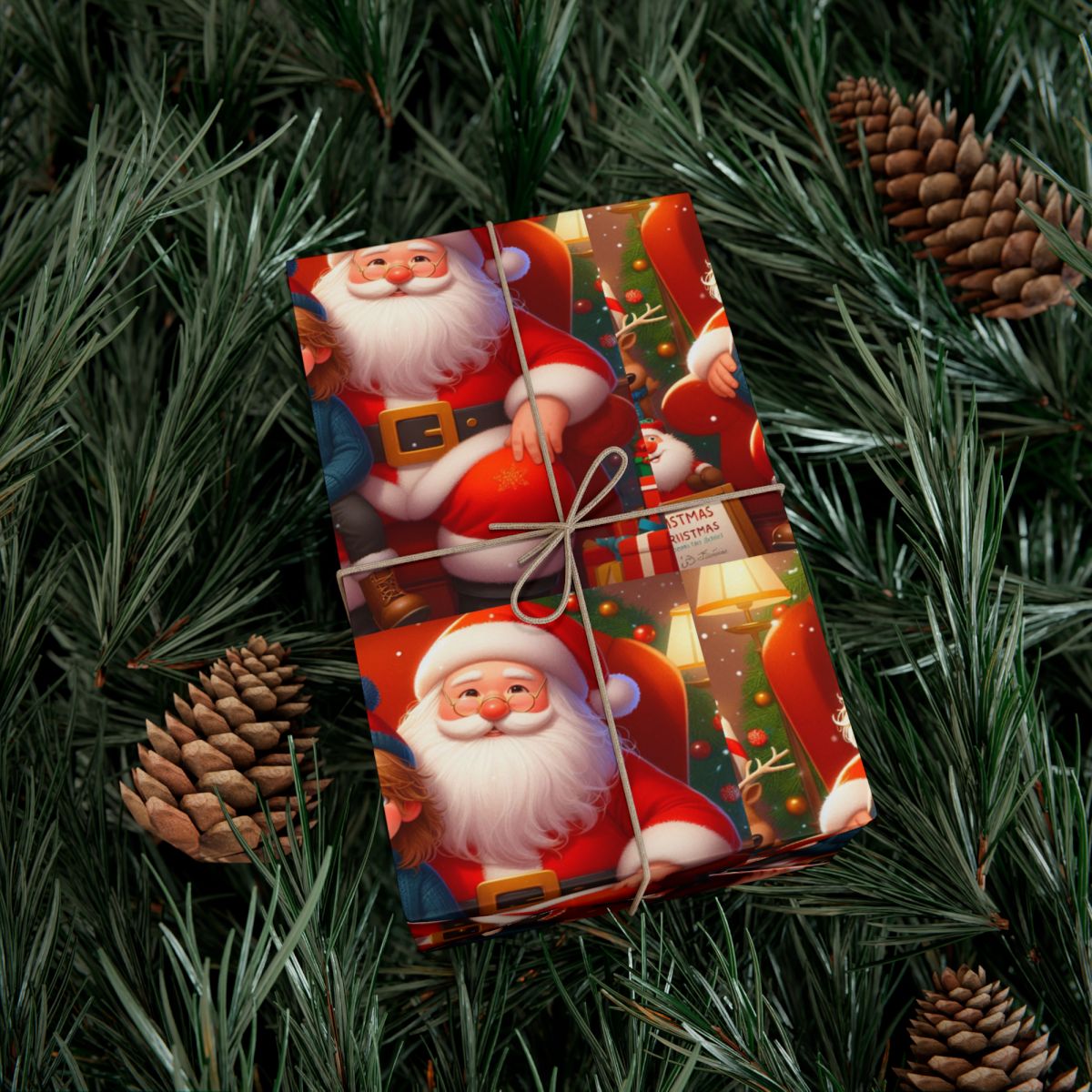 Nostalgic Santa Gift Wrap, Santa Claus and Child Wrapping Paper, Christmas Wrapping Paper, Vintage Holiday Gift Wrap, Festive