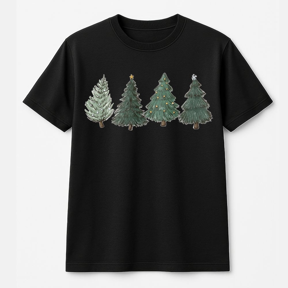 Hand-Drawn Holiday Pine Forest Graphic Tee, Christmas Tree T-Shirt, Comfy Winter Xmas Shirt, Festive Holiday Season Present