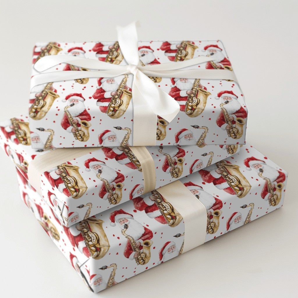 Jazz Christmas Gift Wrap, Saxophone Santa Wrapping Paper, Watercolor Santa Musician Holiday Wrapping Paper, Music Lover Gift 