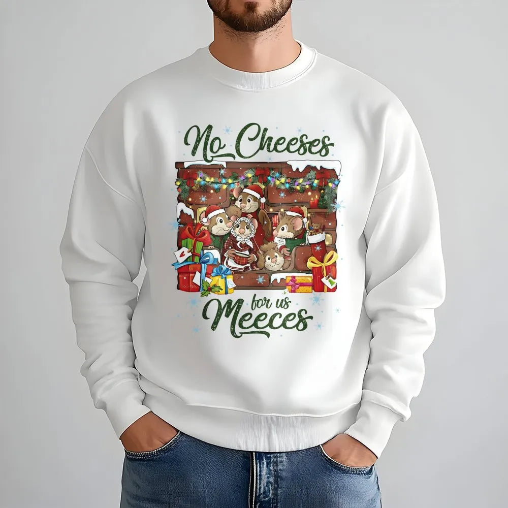 No Cheeses for Us Meeces Graphic Crewneck, Adorable Mouse Christmas Sweatshirt, Humorous Muppet Holiday Sweater, Nostalgic Xm