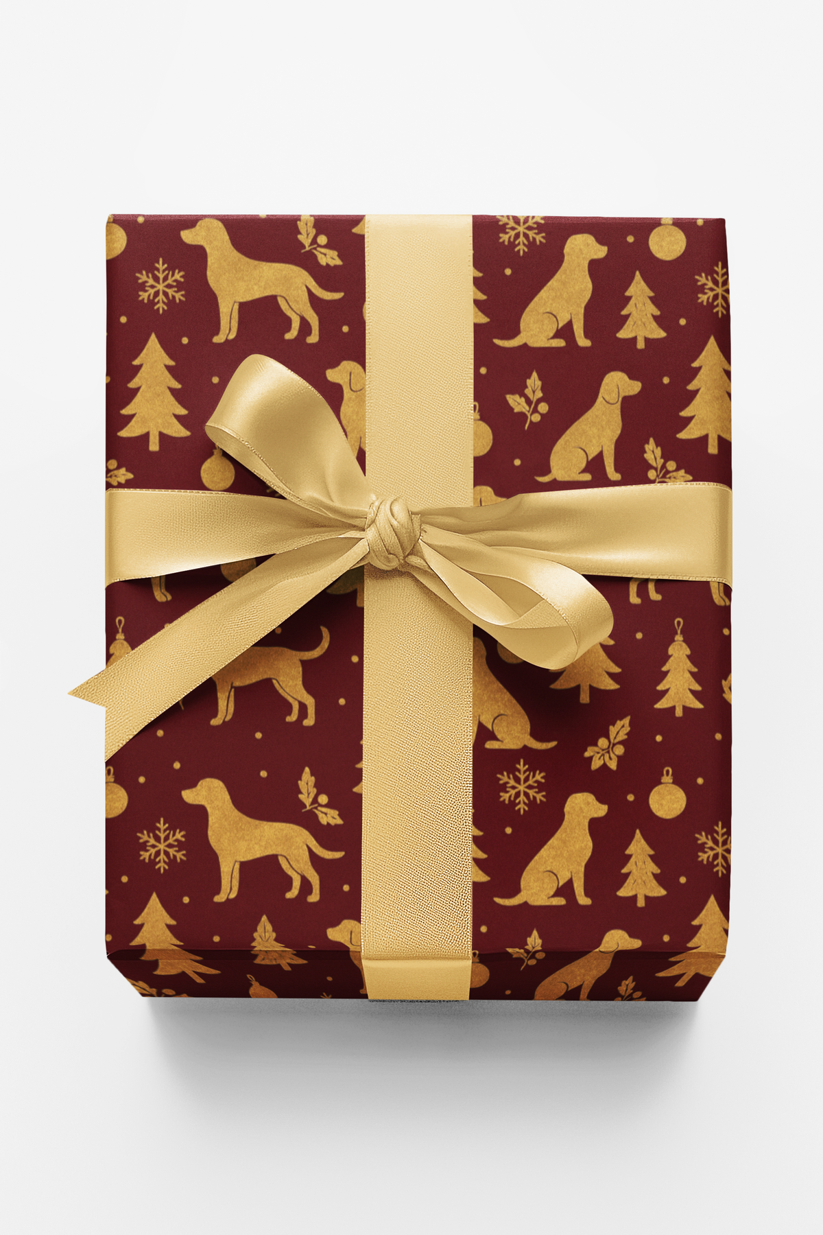Red Gold Canine Gift Wrap, Crimson Dog Christmas Wrapping Paper, Winter Holiday Dog Wrapping Paper, Elegant Pet Lover Gift Wr