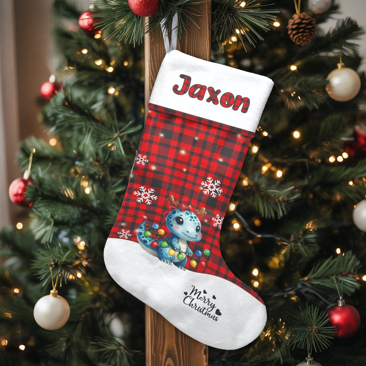 Personalized Dragon Holiday Stocking, Adorable Dragon Christmas Stocking, Custom Name Kids Christmas Stocking, Festive Family
