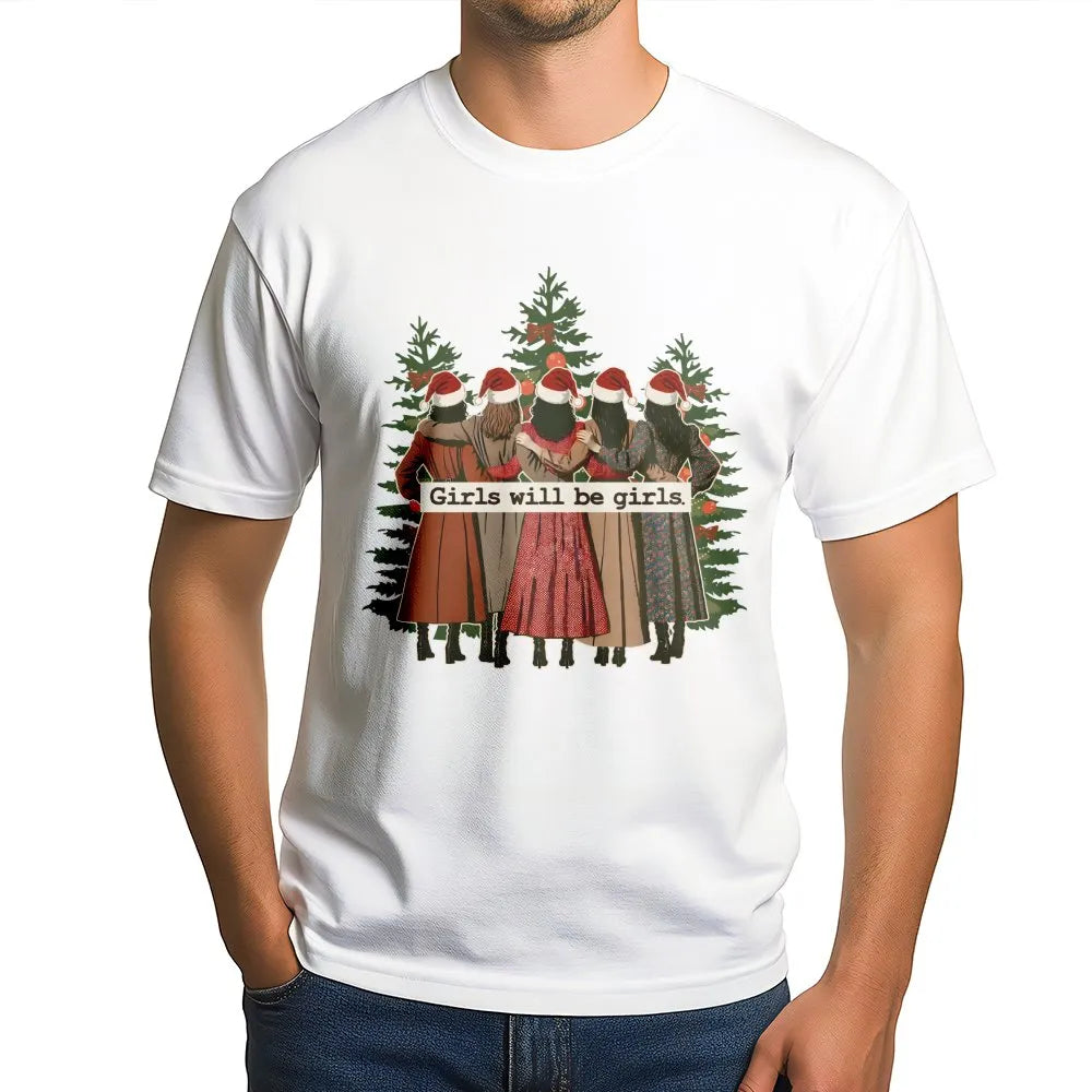 Retro Christmas Besties Shirt, Girls Will Be Girls T-Shirt, Adorable Holiday Graphic Tee, Friends Christmas Party Shirt, Wint