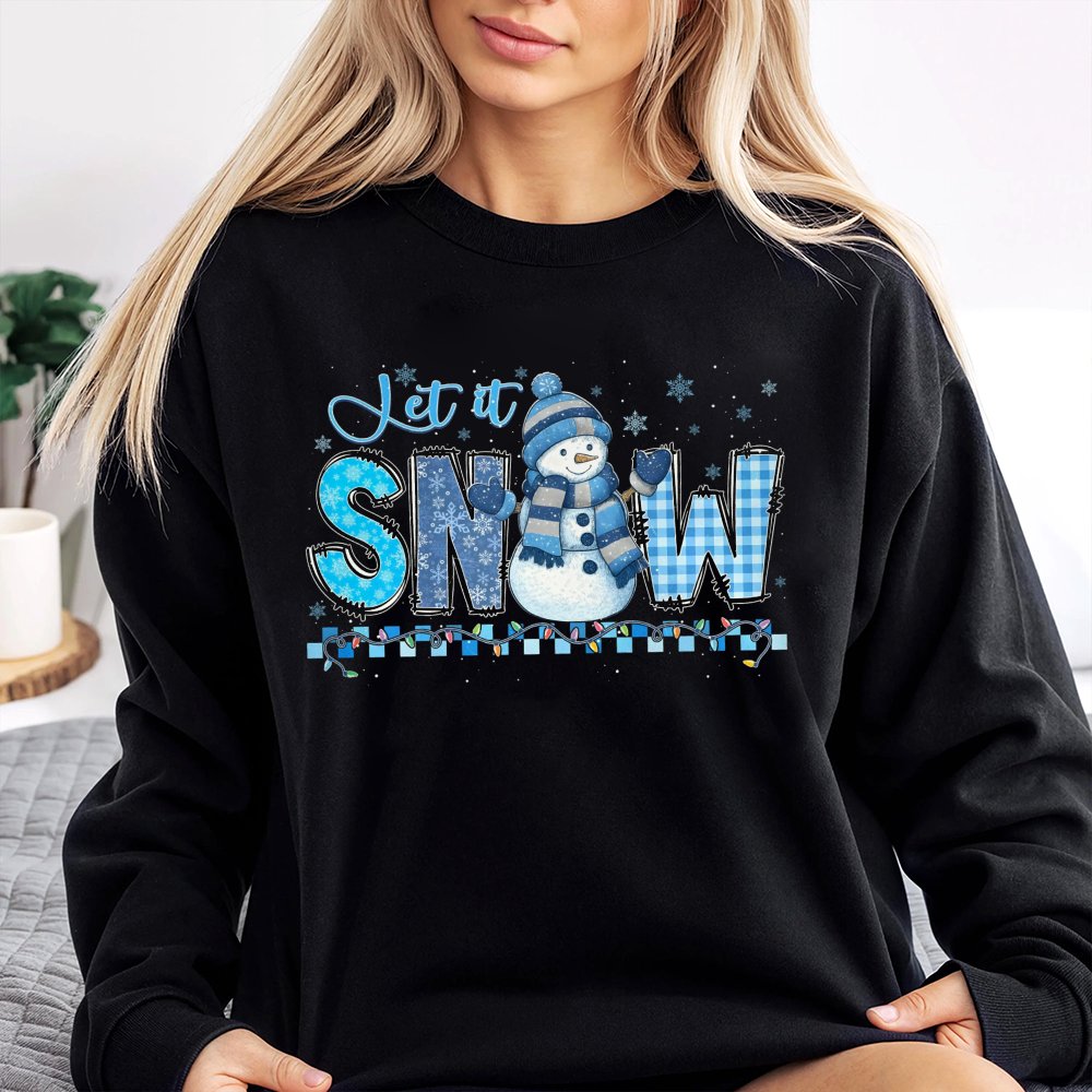 Retro Snowman Graphic Sweater, Let It Snow Christmas Sweatshirt, Winter Holiday Crewneck, Adorable Snowman Pullover, Christma