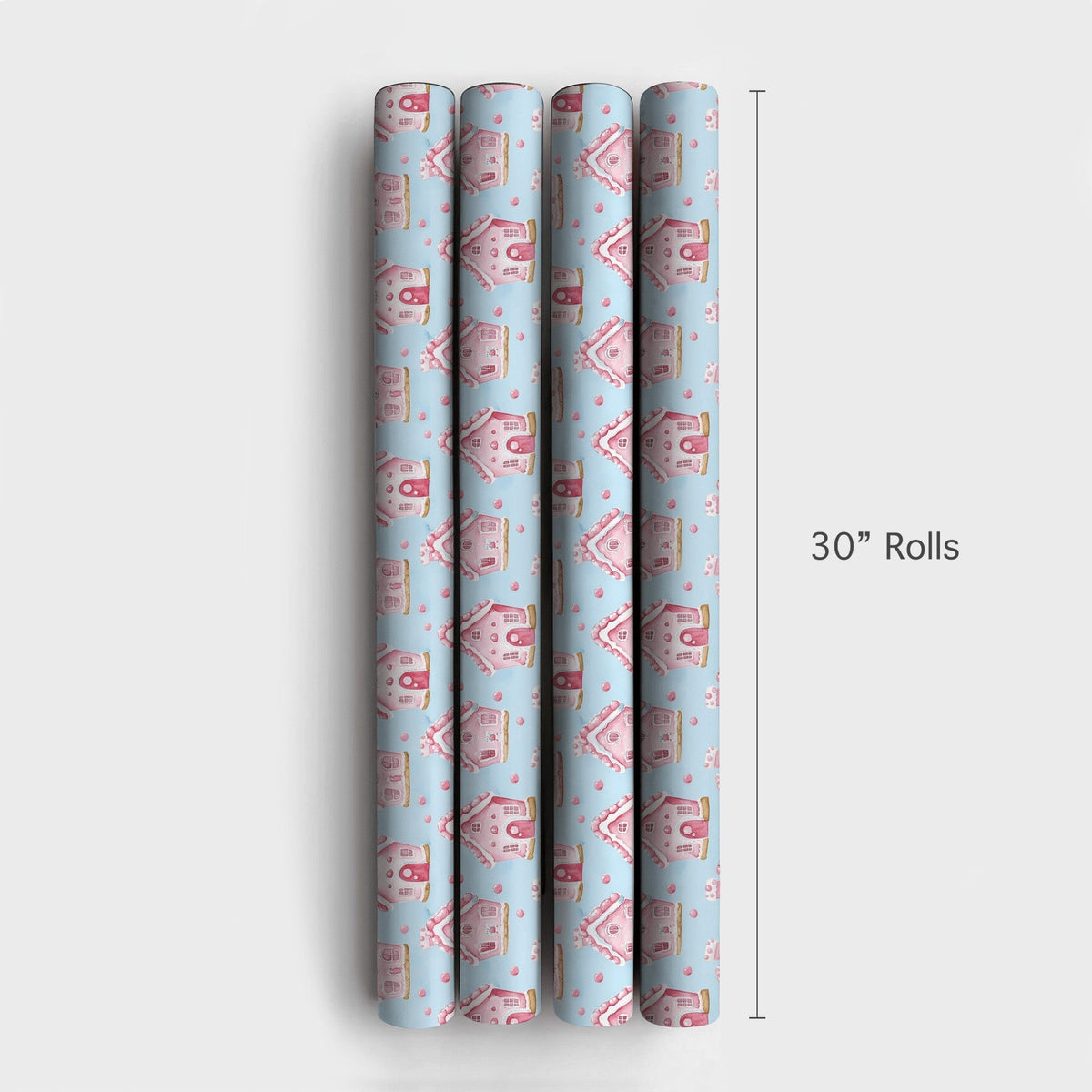 Pastel Christmas Wrapping Paper, Pink Gingerbread House Wrapping Paper, Watercolor Holiday Gift Wrap, Adorable Winter Present