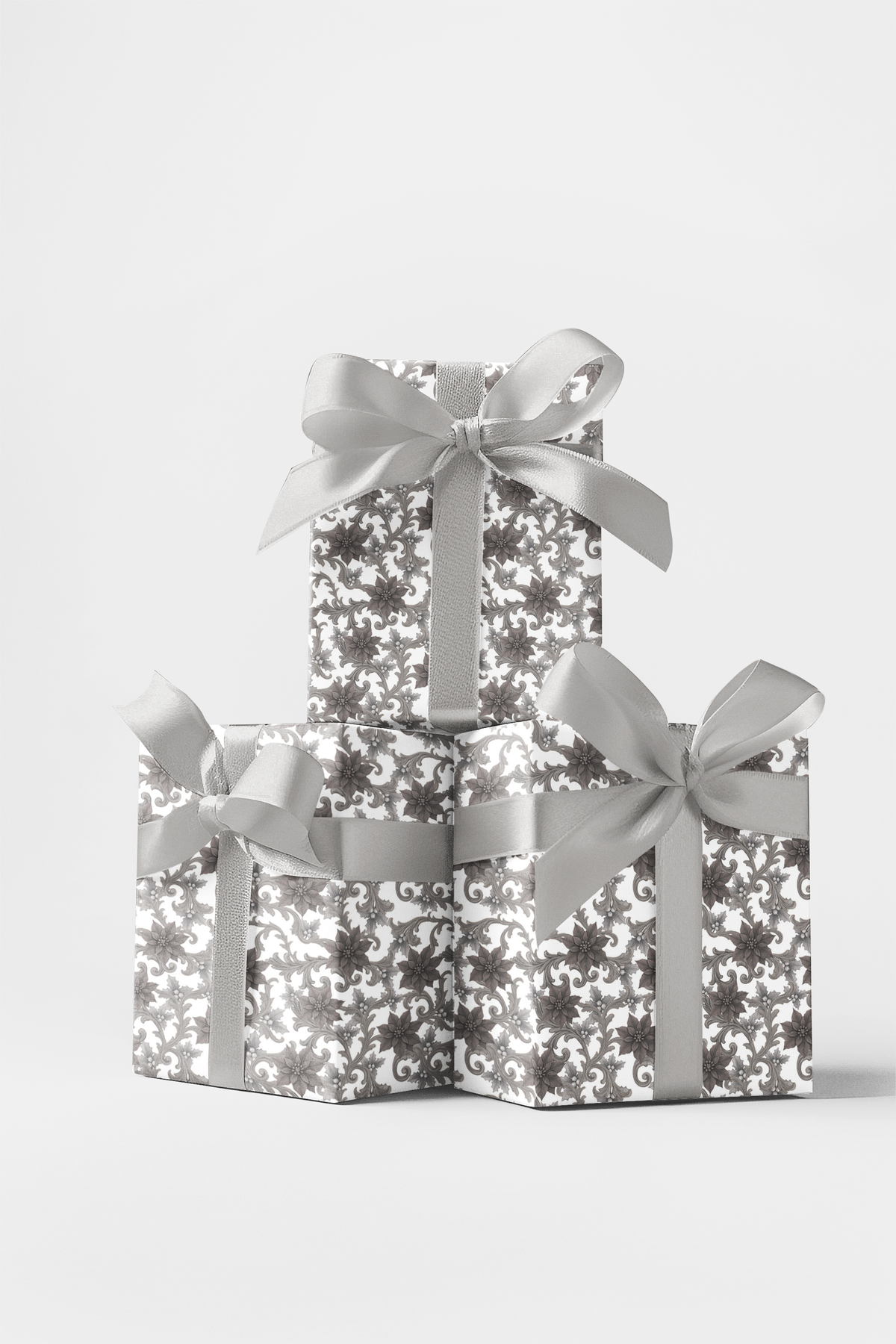 Poinsettia Floral Holiday Gift Wrap, Baroque Christmas Wrapping Paper, Elegant Vintage Xmas Wrapping Paper, Seasonal Gift Wra