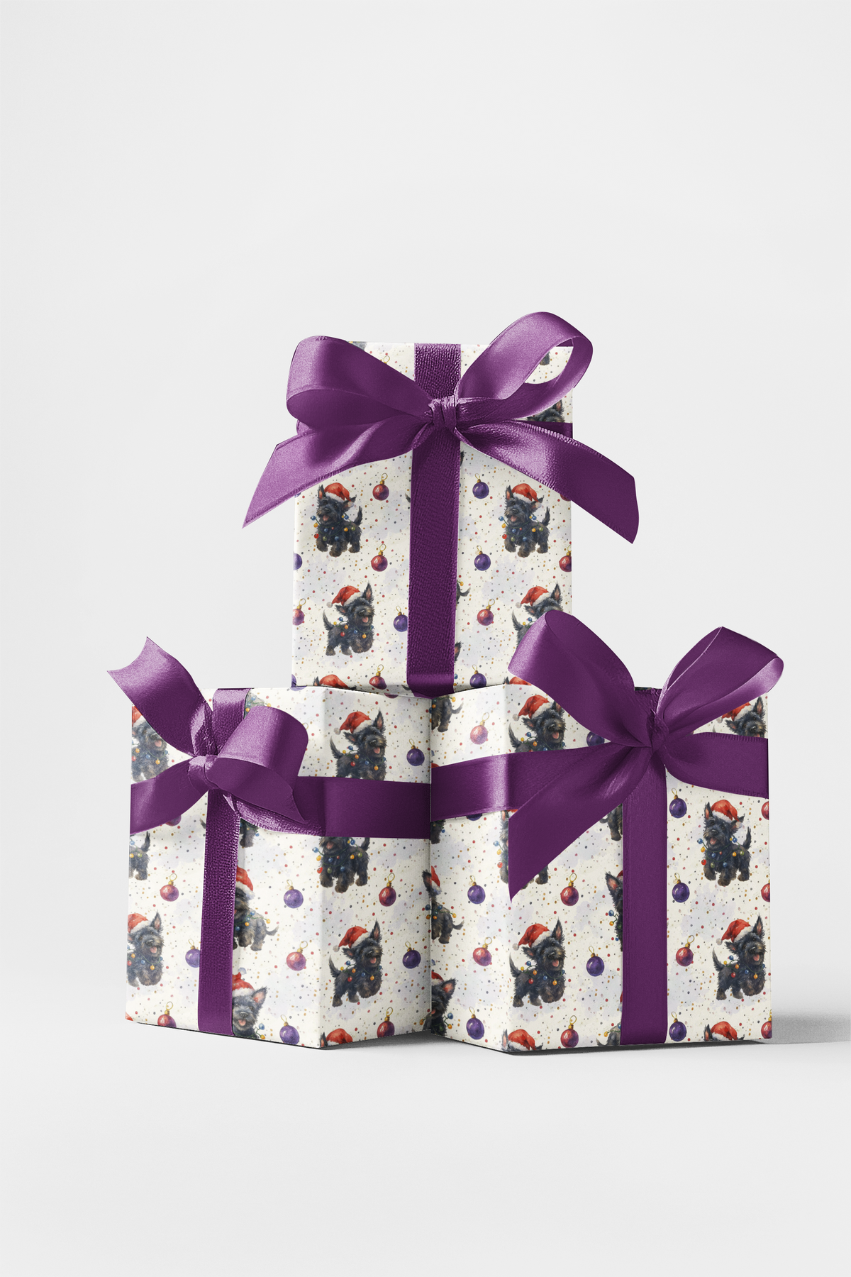 Adorable Santa Hat Dog Gift Wrap, Terrier Christmas Wrapping Paper, Jingle Paw Festive Terrier Wrapping Paper, Holiday Puppy 