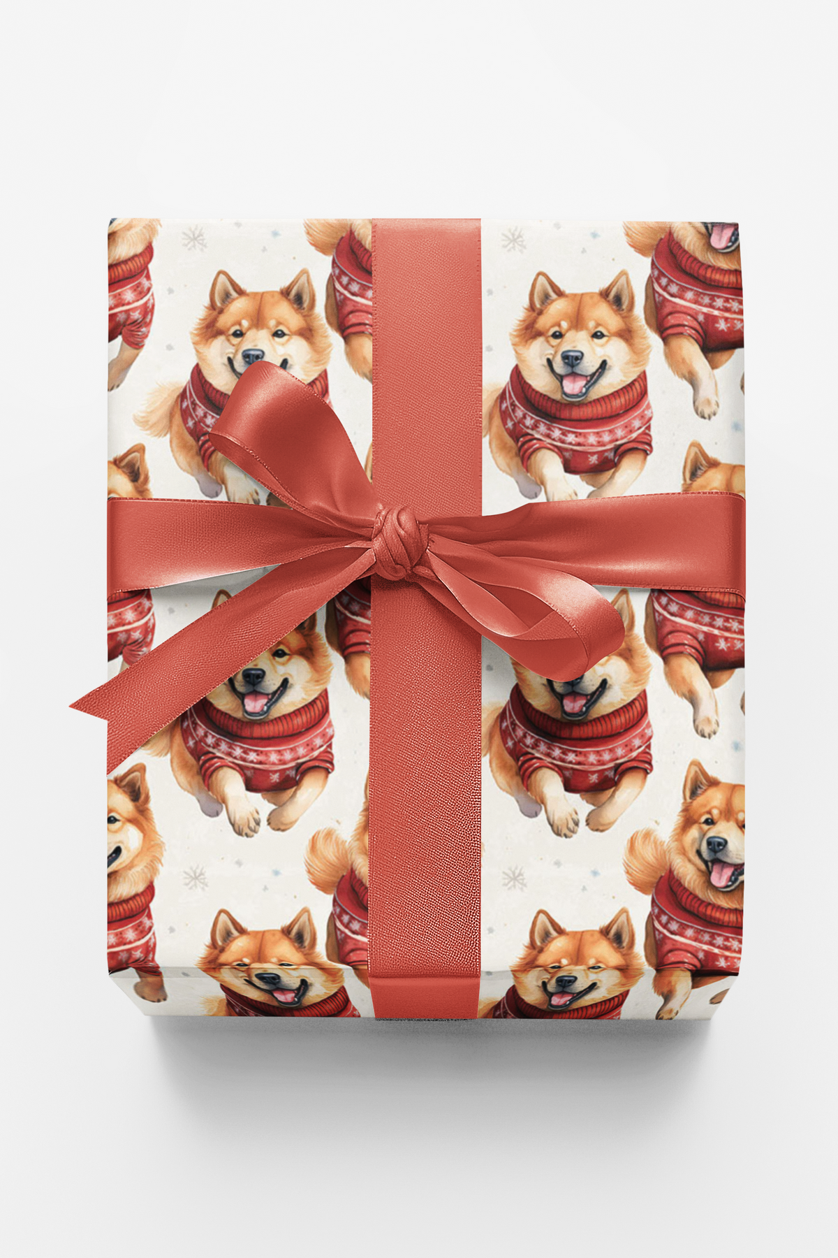 Running Dog in Sweaters Gift Wrap, Shiba Inu Christmas Wrapping Paper, Adorable Pet Present Paper, Holiday Dog Wrapping Paper