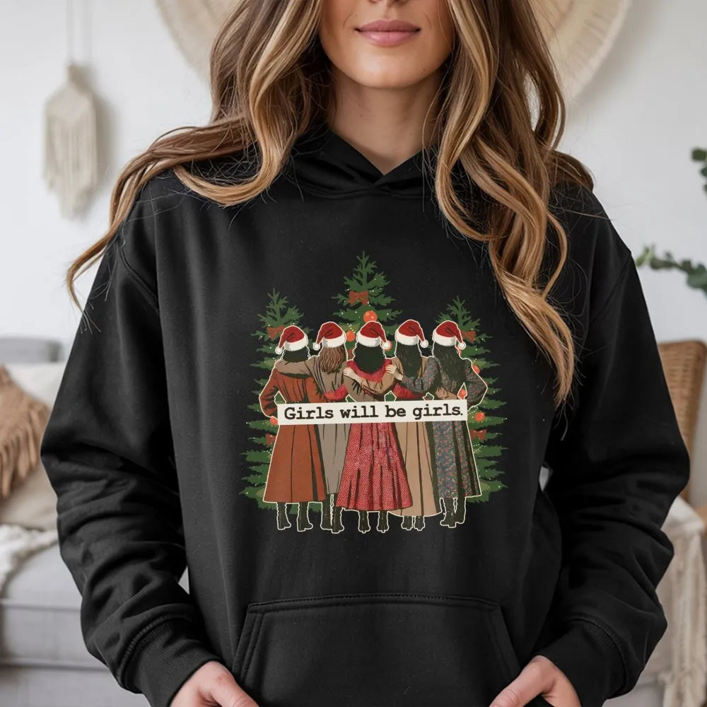 Christmas Best Friend Graphic Hoodie, Girls Will Be Girls Hoodie, Matching Holiday Sweatshirt, Adorable Winter Besties Hooded
