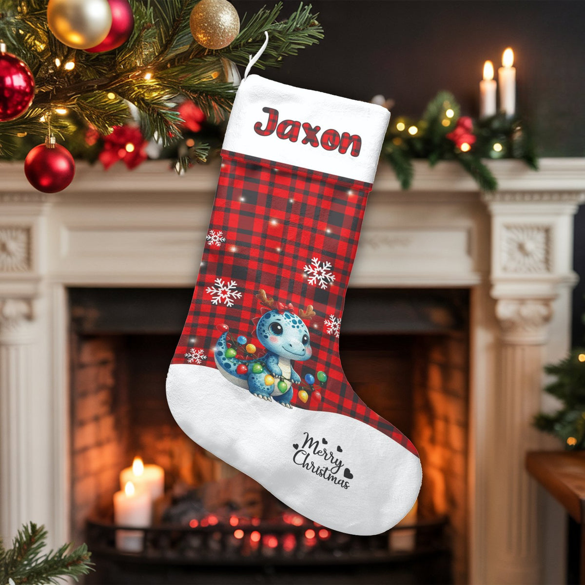 Personalized Dragon Holiday Stocking, Adorable Dragon Christmas Stocking, Custom Name Kids Christmas Stocking, Festive Family