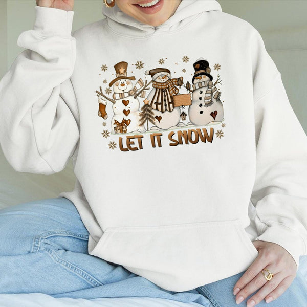 Adorable Snowman Trio Christmas Hooded Sweatshirt, Let It Snow Hoodie, Winter Holiday Hoodie, Comfy Snowmen Xmas Sweater, Hol