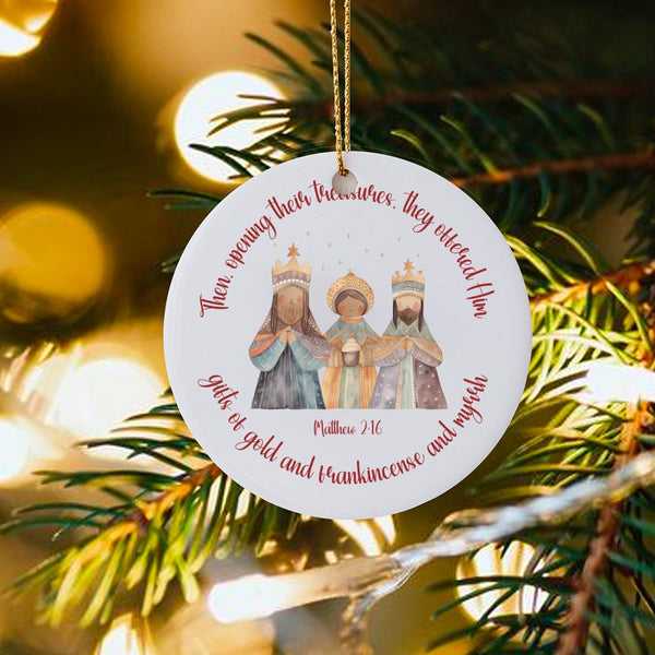 Nativity Bible Verse Ornament, Three Wise Men Christmas Ornament, Religious Ceramic Holiday Ornament, Christian Family Keepsa