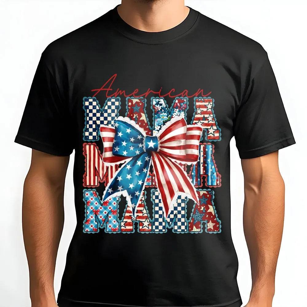 American Mama Sweatshirt | Red White Blue Coquette Bow Graphic | Soft Cotton Blend | 4th of July Gift for Mom