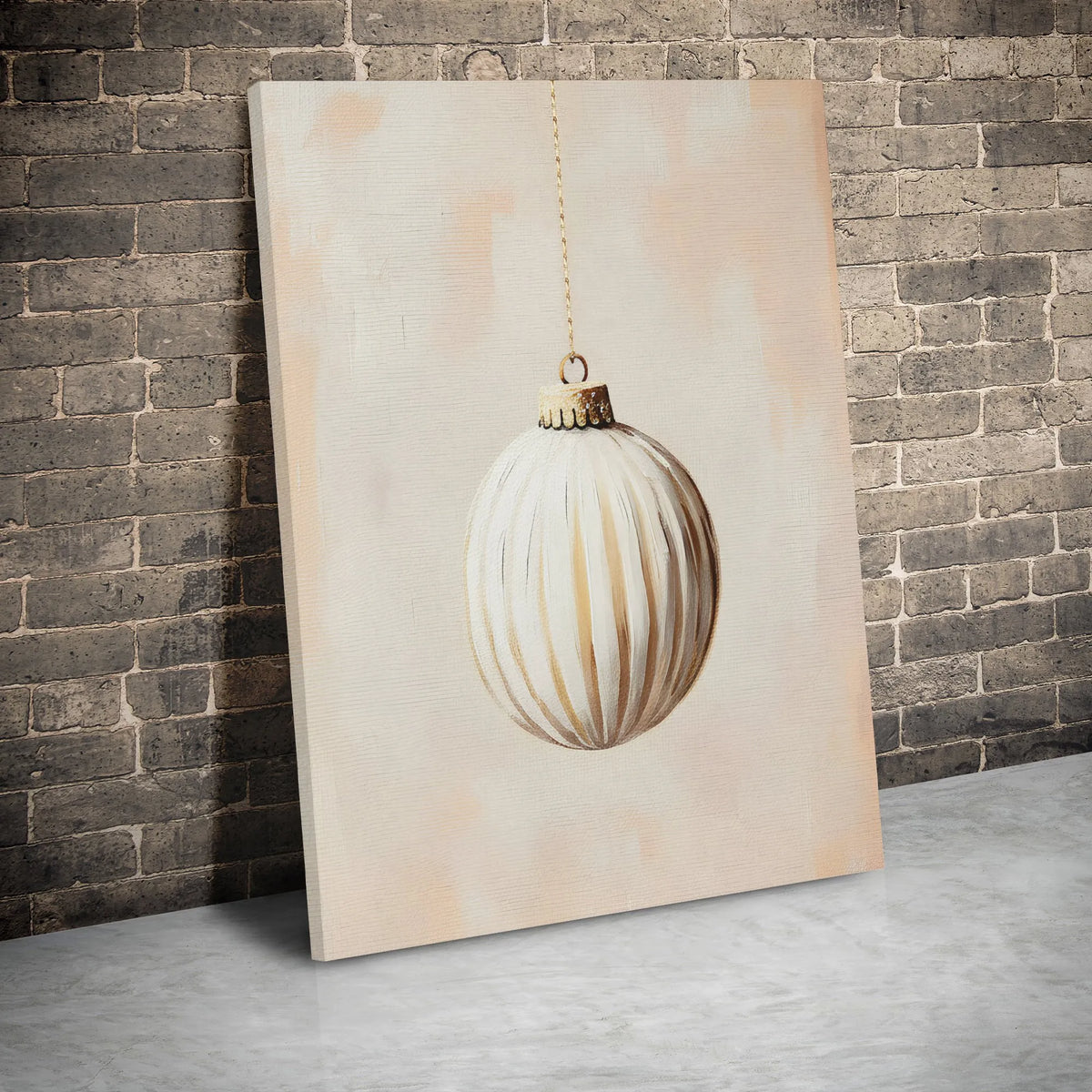 Gold and White Holiday Canvas Print, Christmas Ornament Canvas Wall Art, Modern Seasonal Canvas Decor, Elegant Winter Home Wa