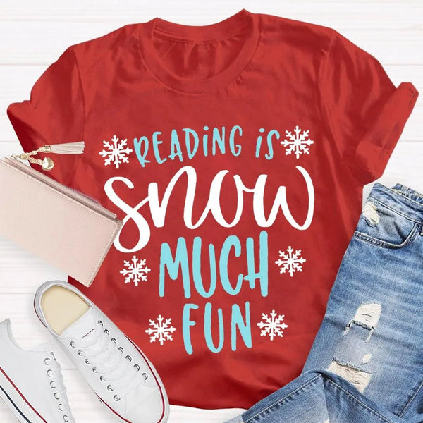 Snowflake Book Lover Holiday Shirt, Reading Snow Much Fun Christmas T-Shirt, Adorable Bookworm Graphic Tee, Winter Reader Xma