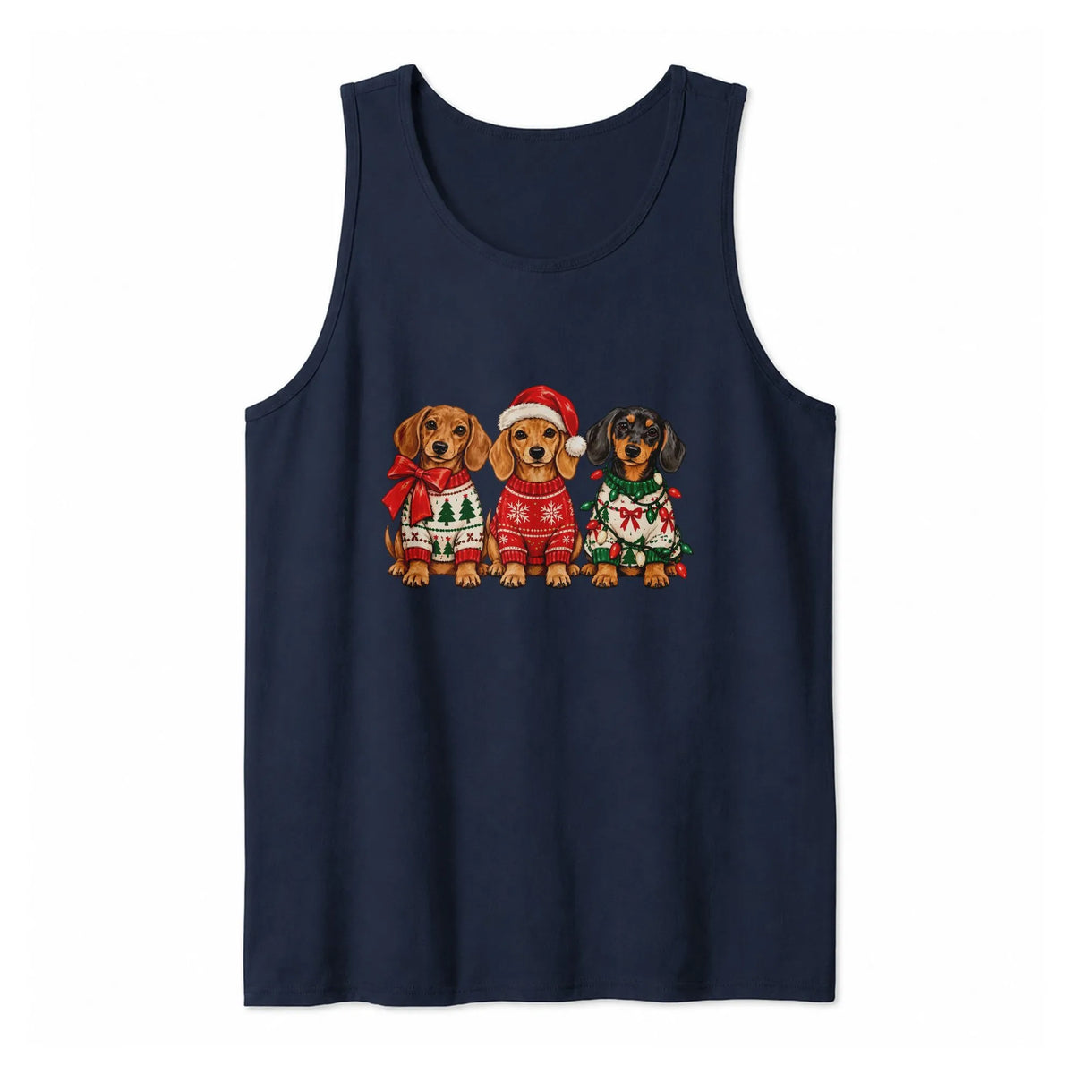Wiener Dog Christmas Tank, Christmas Dachshund Tank Top, Retro Holiday Dachshund Sleeveless Tee, Adorable Dog Lover Xmas Pres