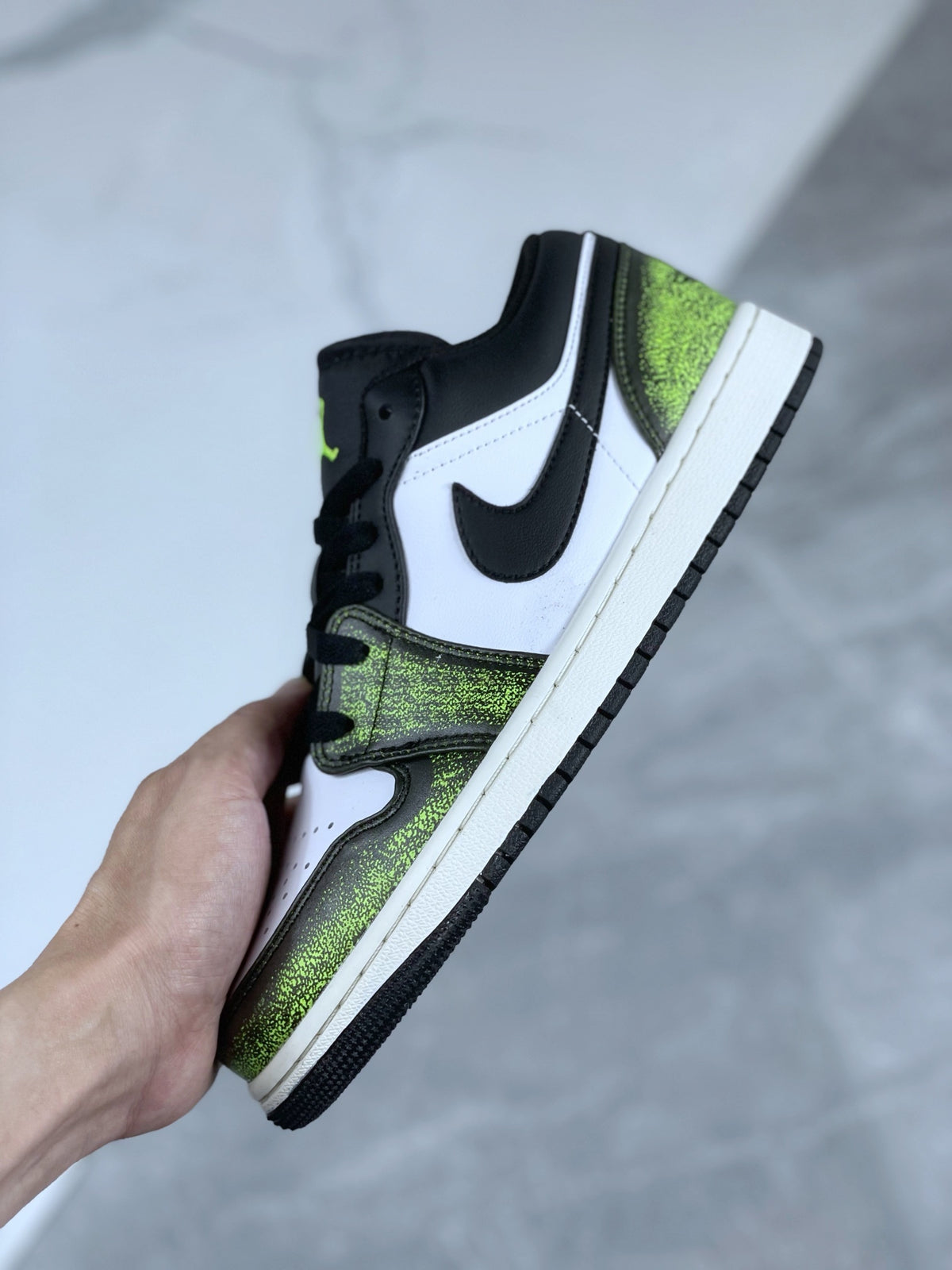 Low Top Sneakers, White Green Colorway, Cracked Pattern, Lace Up Design, Casual Gift for Sneaker Fans