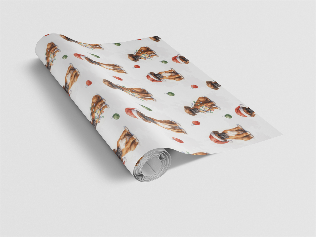 Boxer Dog Holiday Gift Wrap, Boxer Christmas Wrapping Paper, Adorable Santa Puppy Wrapping Paper, Dog Lover Xmas Present Pape