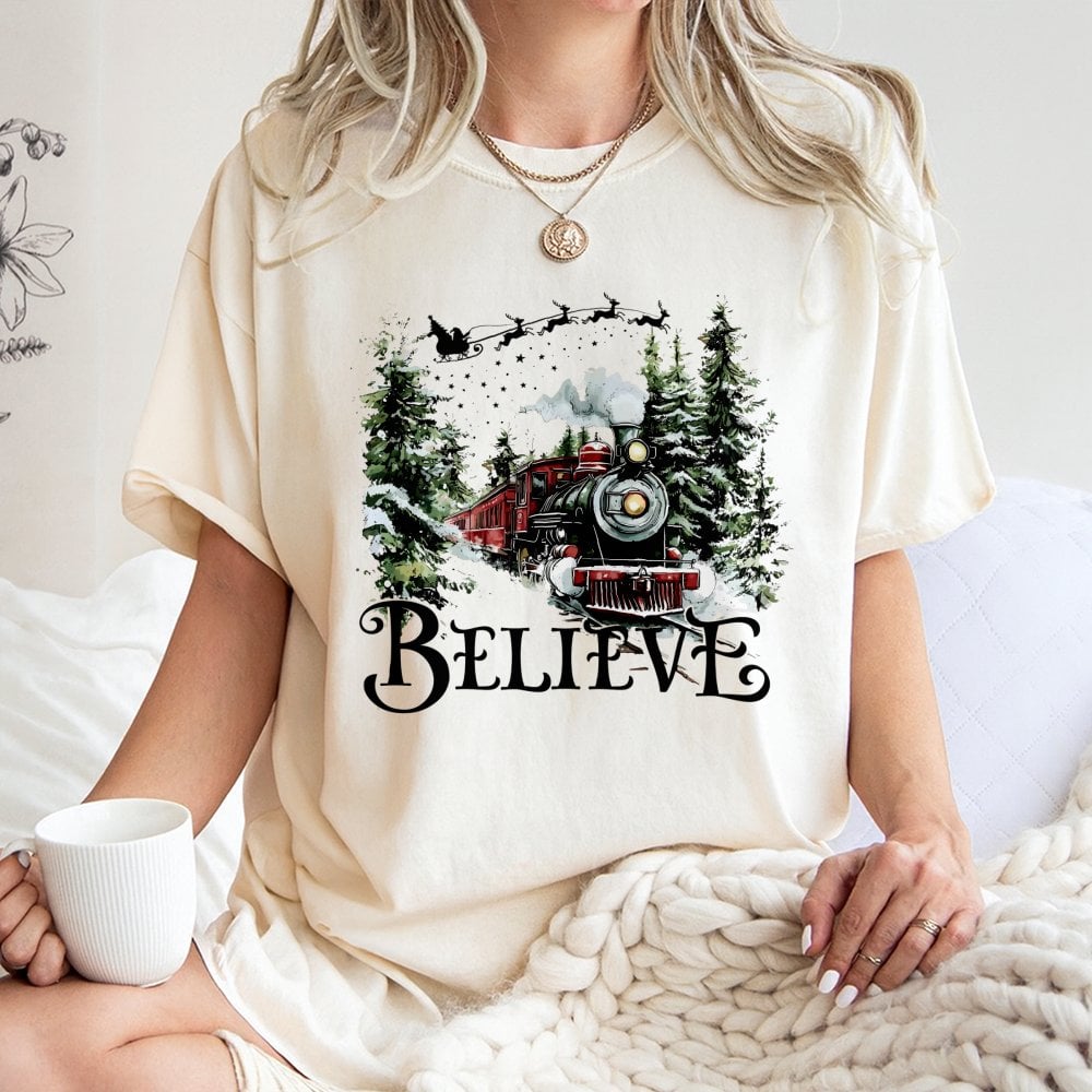 Holiday Express Graphic Tee, Believe Christmas Train T-Shirt, Vintage Magical Winter Train Shirt, Christmas Train T-Shirt, Ho