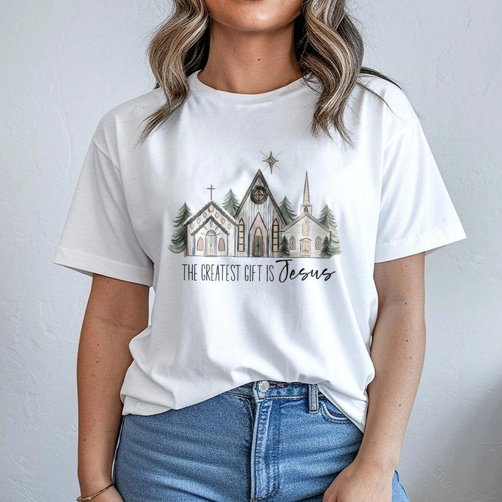 Christian Christmas Nativity Graphic Tee, The Greatest Present Is Jesus T-Shirt, Religious Church Holiday Shirt, Faith Worshi