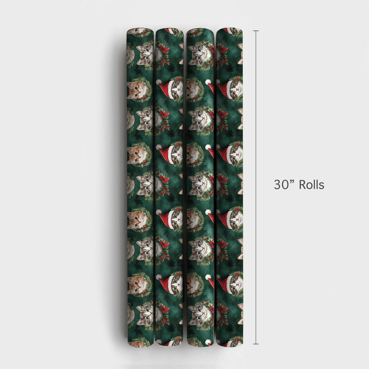 Santa Hat Kitten Gift Wrap, Christmas Cat Wrapping Paper, Holiday Wreath Cat Wrapping Paper, Festive Green Holiday Pet Lover 