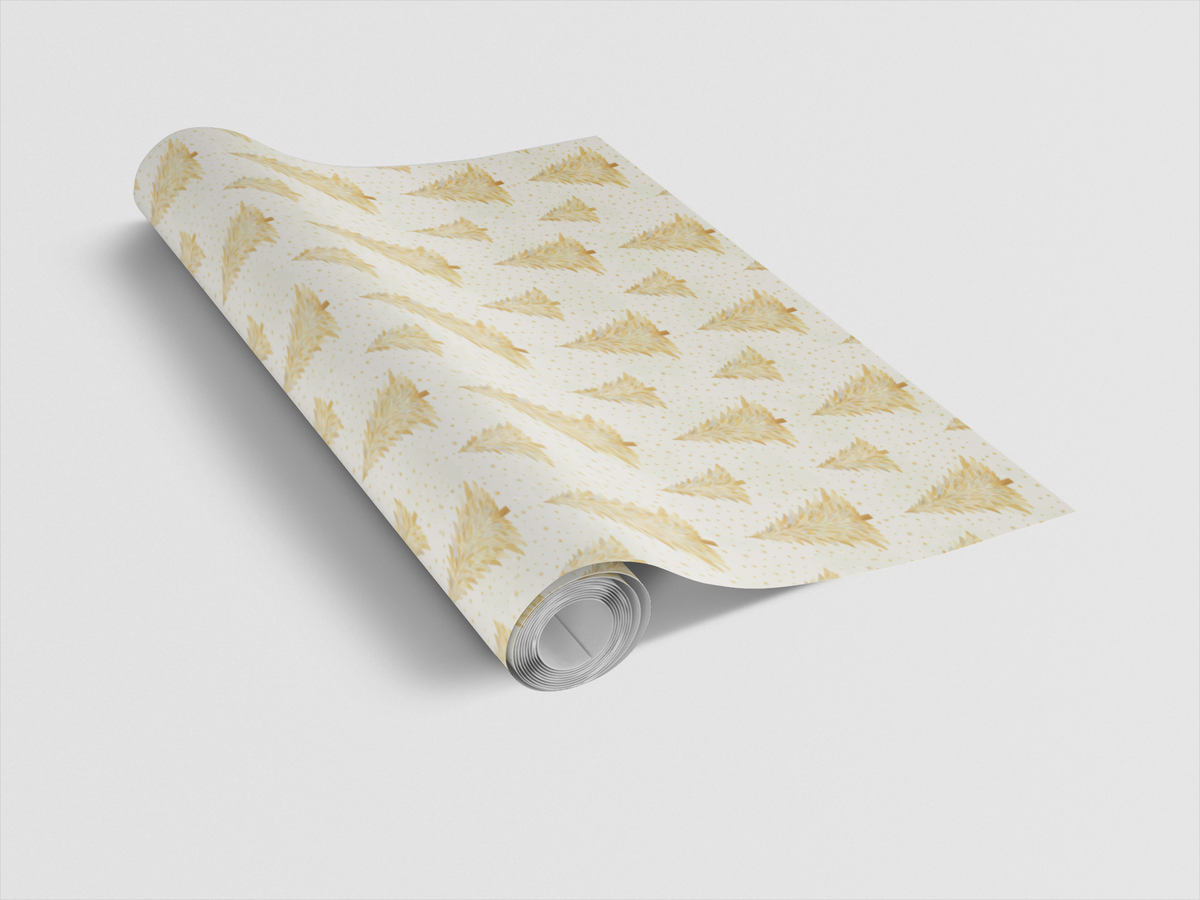 Twinkle Pines Holiday Gift Wrap, Golden Pine Tree Christmas Wrapping Paper, Winter Fir Tree Present Wrap, Elegant Xmas Gift W