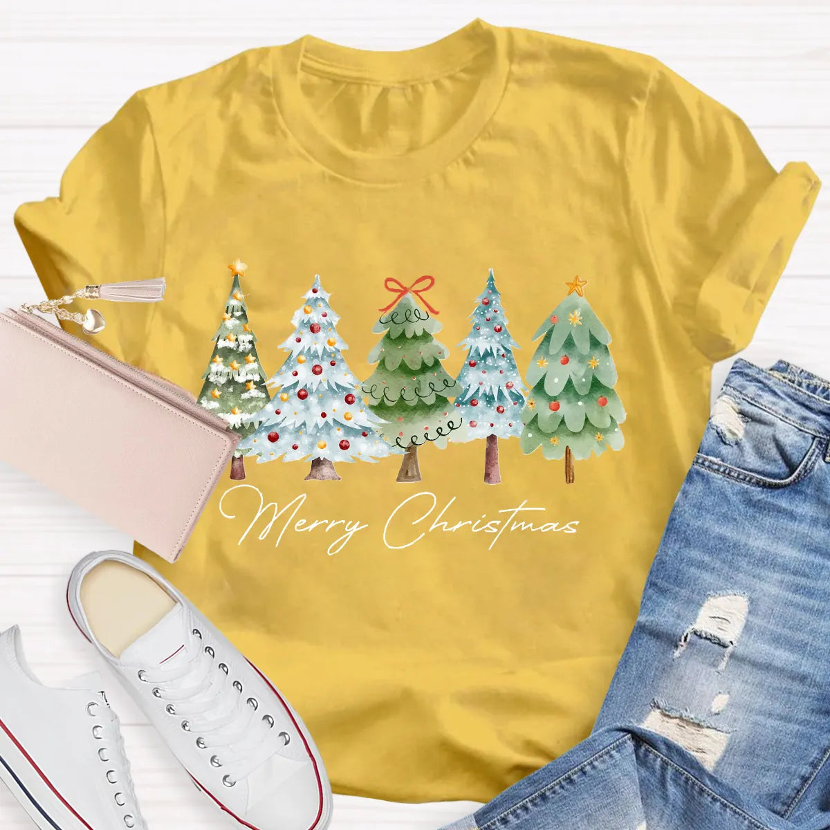Festive Christmas Tree Shirt, Merry Christmas Tree T-Shirt, Retro Holiday Graphic Tee, Winter Xmas Pullover Tee, Christmas Pr