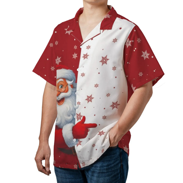 Festive Christmas Snowflake Button Up Shirt, Santa Claus Hawaiian Shirt, Winter Holiday Party Aloha Shirt, Retro Xmas Tropica