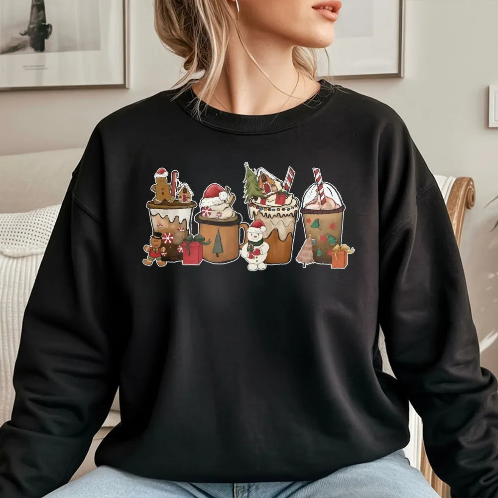Gingerbread Latte Holiday Sweater, Christmas Coffee Sweatshirt, Comfy Coffee Crewneck, Winter Coffee Lover Graphic Sweatshirt