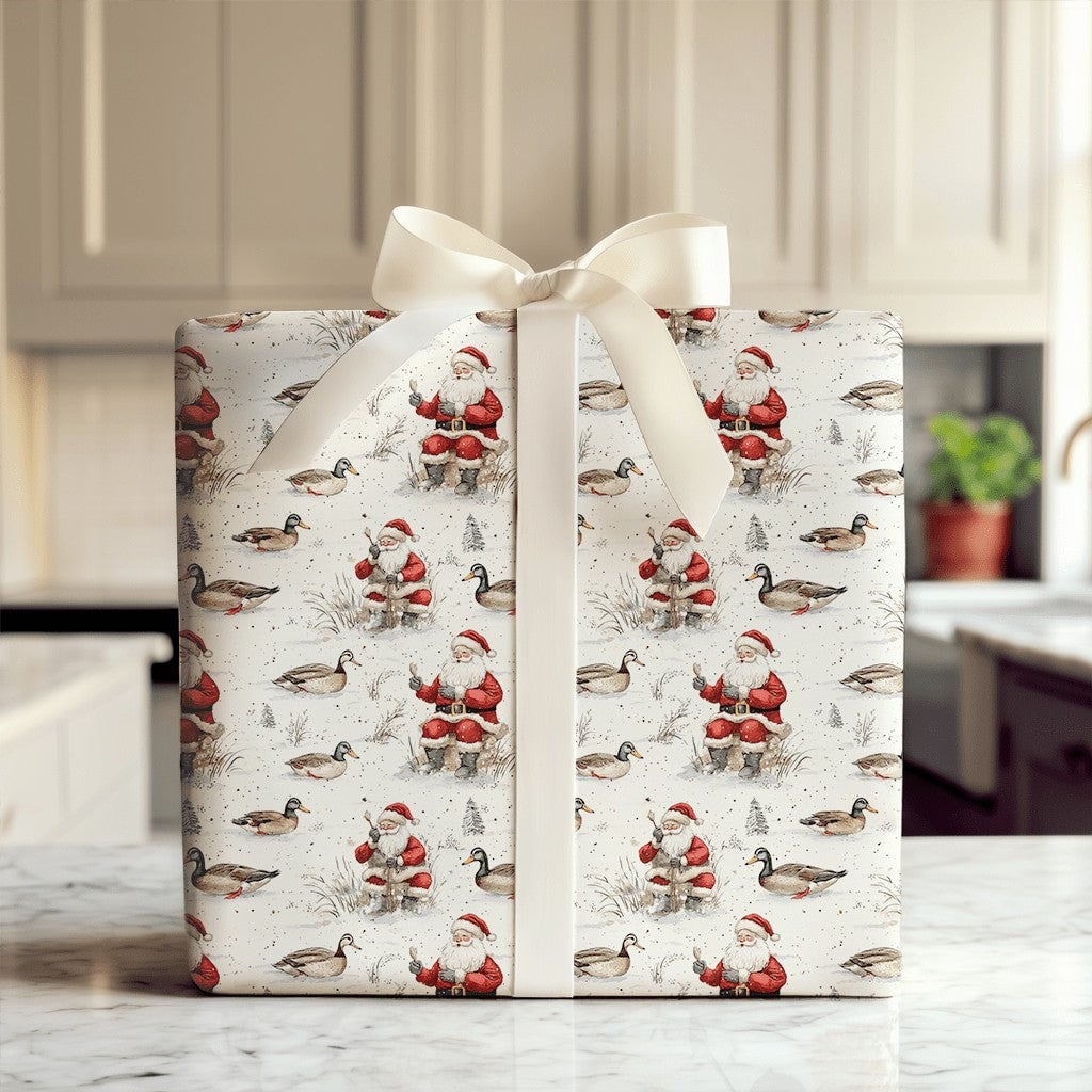 Mallard Duck Christmas Gift Wrap, Duck Hunting Santa Wrapping Paper, Winter Hunter Shotgun Wrapping Paper, Rustic Outdoor Gif