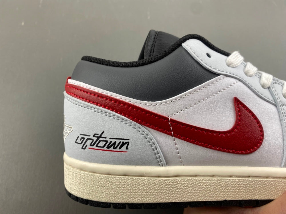 Low Top Sneakers, White Red Gray Colorway, Lace Up Design, Casual Gift for Sneaker Fans