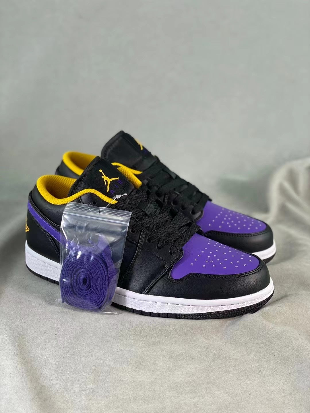 Low Top Sneakers, Black Yellow Purple Colorway, Lace Up Design, Casual Gift for Sneaker Fans