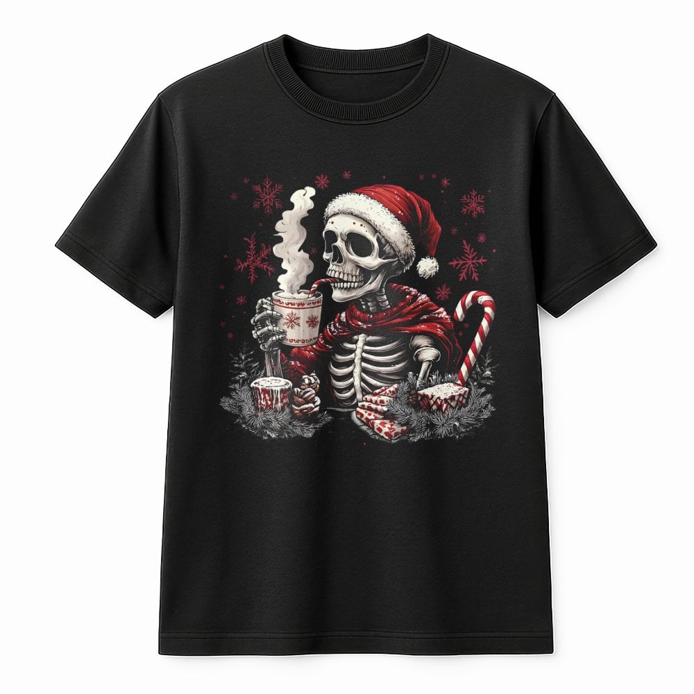 Gothic Christmas Graphic Tee, Skeleton Santa T-Shirt, Humorous Xmas Skeleton Shirt, Retro Spooky Holiday T-Shirt, Edgy Christ